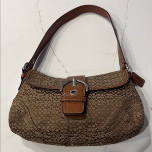 Vintage Coach Brown and Tan Shoulder Bag
